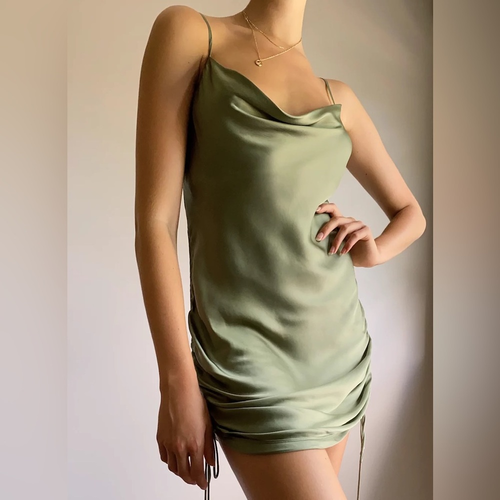 Aritzia “Davina” Satin Slip dress with side ruching